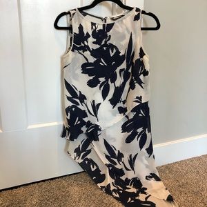 WHBM Amazing Navy Floral Asymmetrical Sleeveless Top Size XS